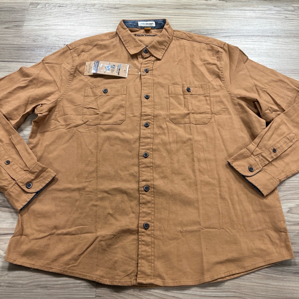 Taylor Vintage PUREtec Cool Long Sleeve Button Up Shirt Camel Men Sizes $88 NWT